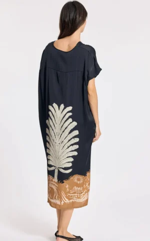 Kaftans & Tunics|Midi Dresses>Lauren Vidal Ambra Printed Caftan Dress - Black