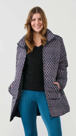 Jackets|Holmes & Fallon>Holmes u0026 Fallon Arch Print Puffer Coat - Navy/Red u0026 White Print