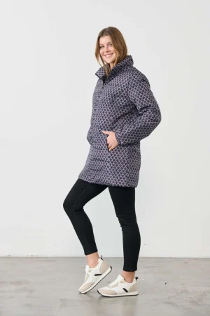 Jackets|Holmes & Fallon>Holmes u0026 Fallon Arch Print Puffer Coat - Navy/Red u0026 White Print