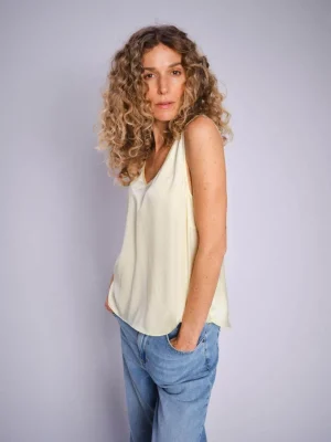 Tops|Tops>Mos Mosh Astrid V Neck Silk Tank -French Vanilla