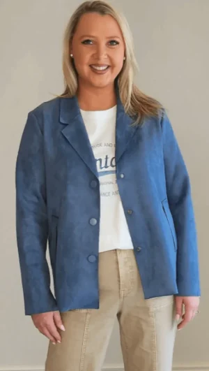 Jackets|Threadz>Threadz Avenue Faux Suede Jacket - Indigo