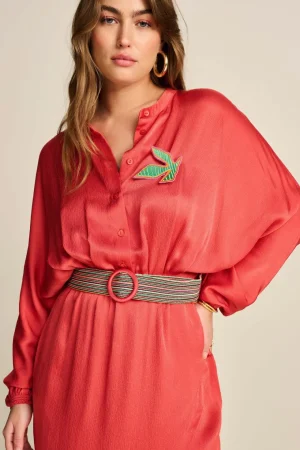 Midi Dresses|POM Amsterdam>POM Amsterdam Baked Red Belted Dress