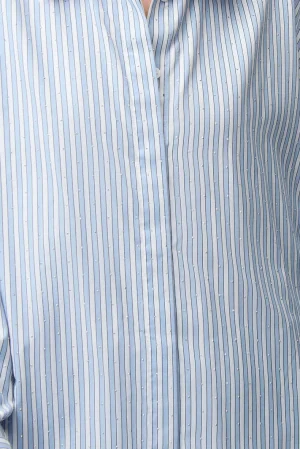 Shirts Edit|Joseph Ribkoff>Joseph Ribkoff Blue Horizon Tencel Stripe Print Boxy Shirt With Diamontes 261931