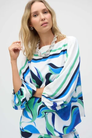 Tops|Tops>Joseph Ribkoff Bon Voyage Woven Abstract Print Boxy Top 252085