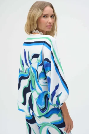 Tops|Tops>Joseph Ribkoff Bon Voyage Woven Abstract Print Boxy Top 252085