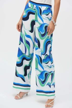 Pants Edit|Dress Pants>Joseph Ribkoff Bon Voyage Woven Abstract Print Wide-Leg Pants 252084