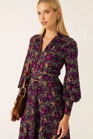 Midi Dresses|Sacha Drake>Sacha Drake Bouquet Midi Dress - Plum Flower