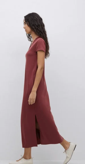 Midi Dresses|Yerse>Yerse Burgendy Cap Sleeve Midi Dress