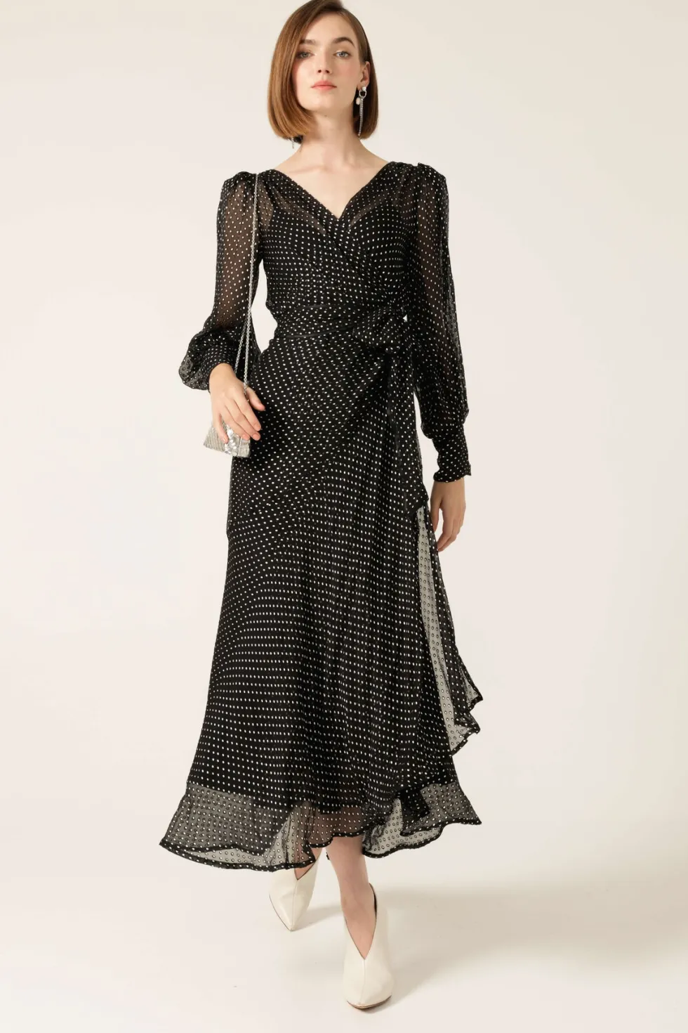 calais-wrap-dress-black-u0026-PKeBCzHz-2.webp Wrap Dresses|Sacha Drake>Sacha Drake Calais Wrap Dress Black u0026 Cream Soft Spot