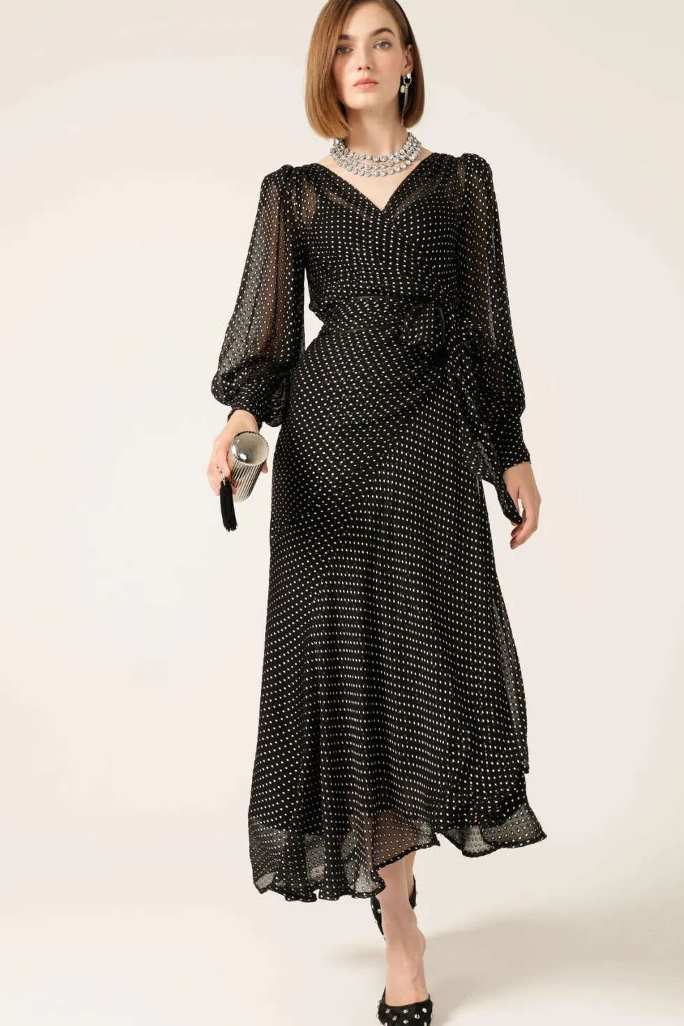 calais-wrap-dress-black-u0026-PKeBCzHz-4.webp Wrap Dresses|Sacha Drake>Sacha Drake Calais Wrap Dress Black u0026 Cream Soft Spot