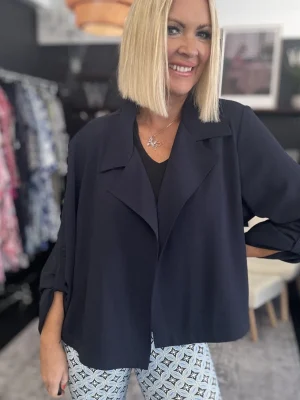 Jackets|Joseph Ribkoff>Joseph Ribkoff Casablanca Woven Boxy Cover Up -Midnight Blue 242059