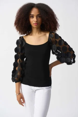 Joseph Ribkoff|Festive Fits>Joseph Ribkoff Chic Spotting Funky Top With 3D Dot Sleeves 251273