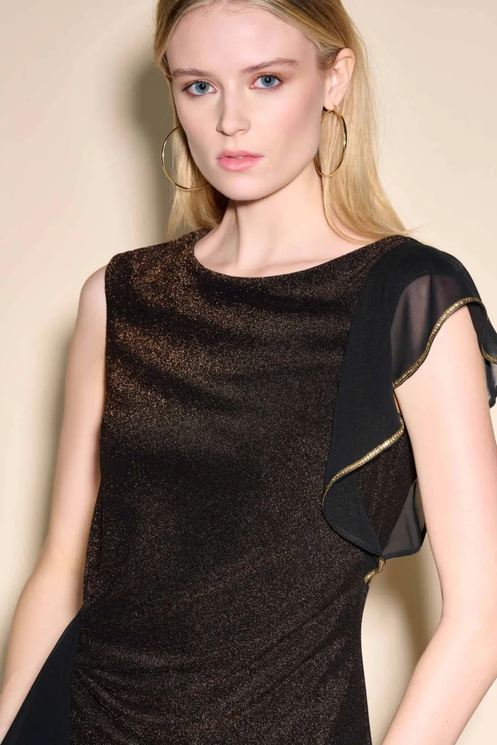 chiffon-bronze-and-gold-signat-YukUuYGO-1.webp Maxi Dresses|Knee Length Dresses>Joseph Ribkoff Chiffon Bronze and Gold Signature Knee Length Dress 233775 Size 12