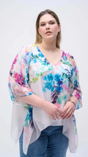 Tops|Tops>Joseph Ribkoff Chiffon Floral Print Poncho Top - 251238