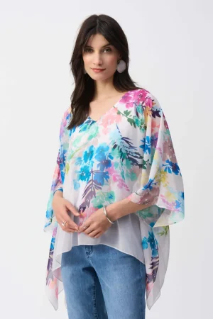 Tops|Tops>Joseph Ribkoff Chiffon Floral Print Poncho Top - 251238