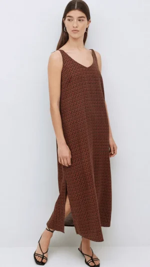 Midi Dresses|Yerse>Yerse Chocolate Tencel V Neck Dress