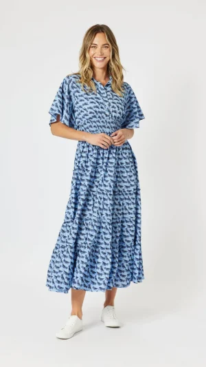 Shirts Edit|Shirt Dresses>Gordon Smith Cockatoo Midi Dress - Blue