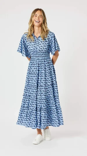 Shirts Edit|Shirt Dresses>Gordon Smith Cockatoo Midi Dress - Blue