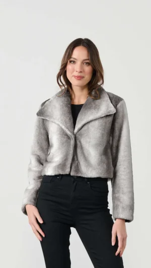 Knitwear|Jackets>Caju Crop Gradient Colour Faux Fur Jacket - Grey