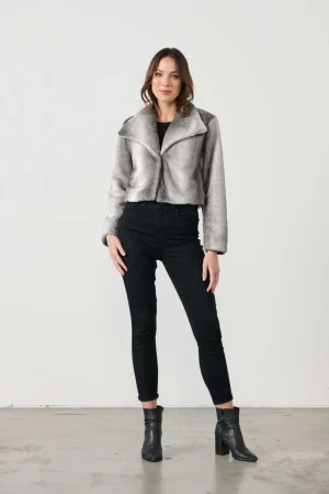 Knitwear|Jackets>Caju Crop Gradient Colour Faux Fur Jacket - Grey