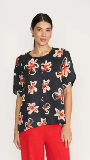 Tops|Tops>Foil Delightful Top - Flower Doodle