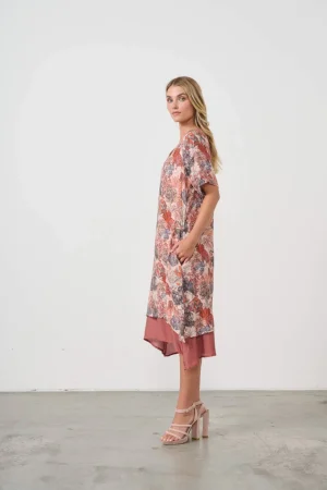 Holmes & Fallon|Plus Size - Curves 16-20>Holmes u0026 Fallon Double Layer Native Trees Printed  Dress