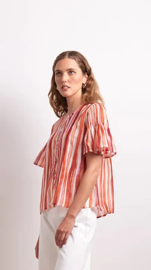 Sleeved Dresses|Blouses>Neris Draw The Line Blouse - Koi Stripe