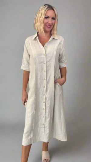 Midi Dresses>Madly Sweetly Echo Shirt Dress - Chalk