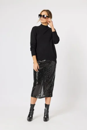 Knitwear|Hammock & Vine>Hammock u0026 Vine Empire High Neck Knit Jumper - Black Size 14