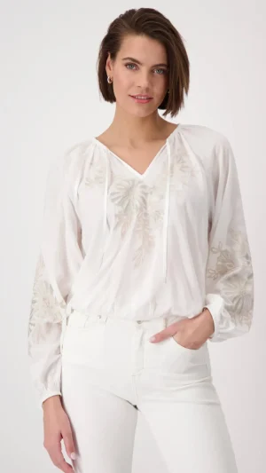 Blouses|Monari>Monari Emroidered Florals Blouse - Milk/Sand