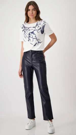 Pants Edit|Monari>Monari Faux Leather Zip Pocket Pants - Deep Ocean Blue
