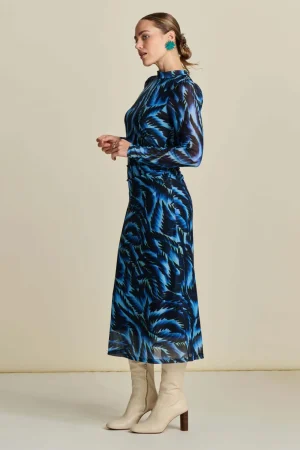 POM Amsterdam|Festive Fits>POM Amsterdam Feathers Blue mesh Dress