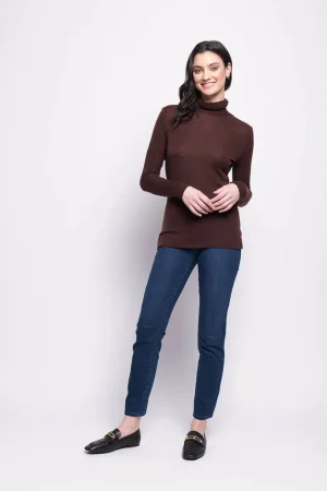 Knitwear|FOIL>Foil Fine Merino Polo Neck Knitted Top - Raisin