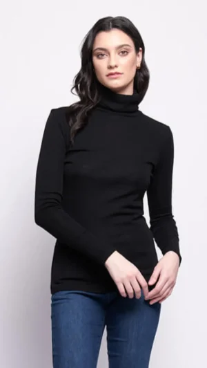 Knitwear|FOIL>Foil Fine Merino Polo Neck Knitted Top - Black