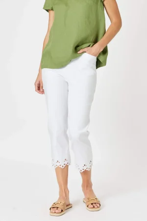 Pants Edit>Gordon Smith Fleur Broderie Hem Pant - White