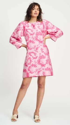 Colourful Dresses|POM Amsterdam>POM Amsterdam Floral Jacquard Dress - Raspberry/Pink