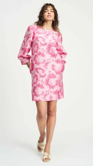 Colourful Dresses|POM Amsterdam>POM Amsterdam Floral Jacquard Dress - Raspberry/Pink