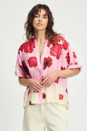 Blouses|POM Amsterdam>POM Amsterdam Flower Bouquet Blouse - Pink/Red/Butter