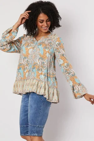 Tops|Tops>Threadz Frill Bottom Orangrey Top