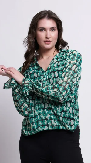 Tops|Tops>Foil Gala Twist Blouse - Lava Green