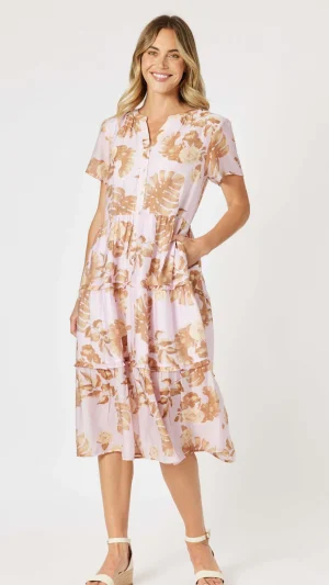 Shirts Edit|Shirt Dresses>Gordon Smith Haiti Floral Dress - Pink/Natural