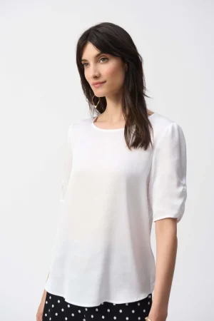 Tops|Tops>Joseph Ribkoff Hammered Satin Straight Top - White 251119 Size 12