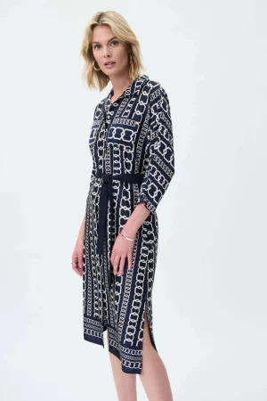 Maxi Dresses|Knee Length Dresses>Joseph Ribkoff Hamptons Chain Dress - Midnight Blue 231288 AU6/8