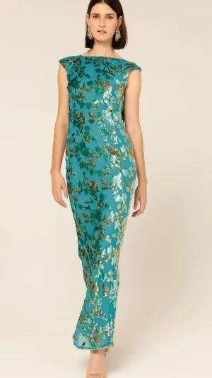 Maxi Dresses|Sacha Drake>Sacha Drake Heavenly Heights Maxi Dress - Gold/Turquoise Size 8