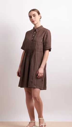 Maxi Dresses|Knee Length Dresses>Neris In Contrast Dress - Cocoa