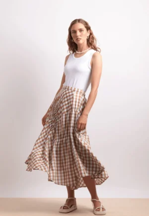 Skirts|Neris>Neris In Stitches Skirt - Sand Check