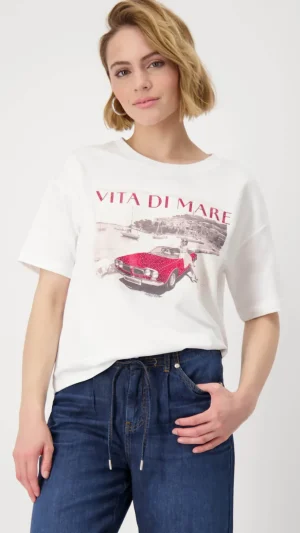 Tees|Monari>Monari Jeweled Car Tee - White/Red