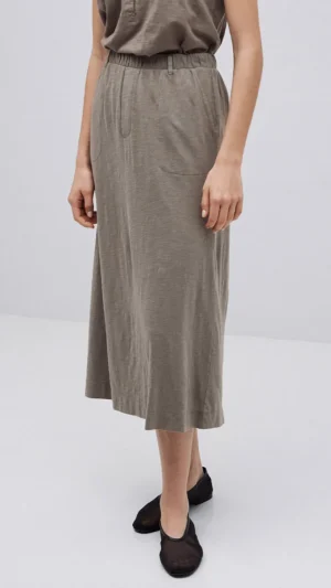Skirts|Yerse>Yerse Khaki Slub Cotton Midi Skirt