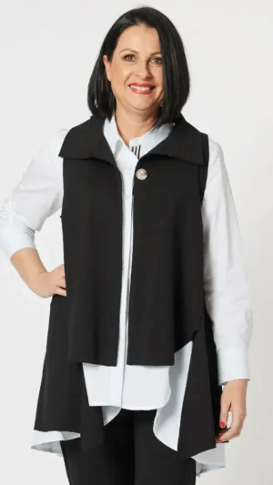 Women's Work Dresses & Work Wear|Plus Size - Curves 16-20>Clarity Kimmy Ponti Vest - Black