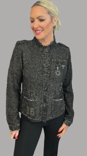 Monari|Knitwear>Monari Knit Patches Jacket - Black